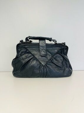 Vintage Black Faux Leather Satchel by SERETA